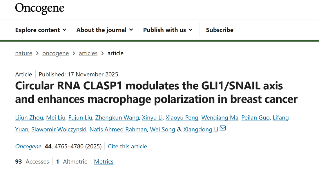 Circular RNA CLASP1 modulates the GLI1/SNAIL axis and enhances macrophage polarization in breast cancer