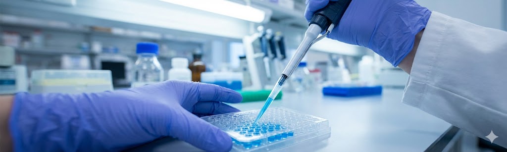 Life science researcher using a pipette in the laboratory