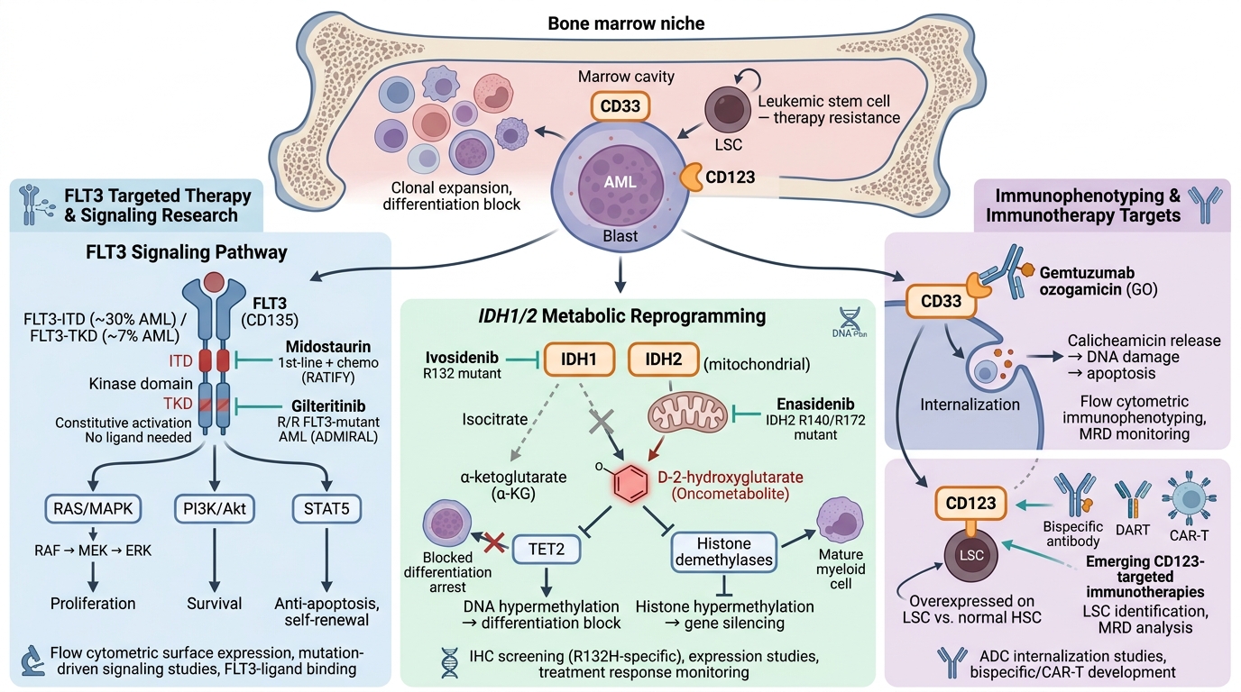 Acute Myeloid Leukemia Research Reagents - key pathogenic pathways and research targets