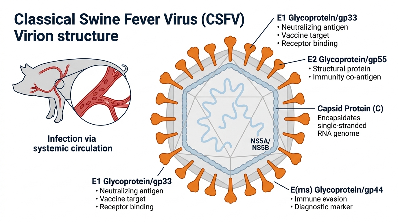 CSFV virion structure — E1/E2 glycoproteins and capsid