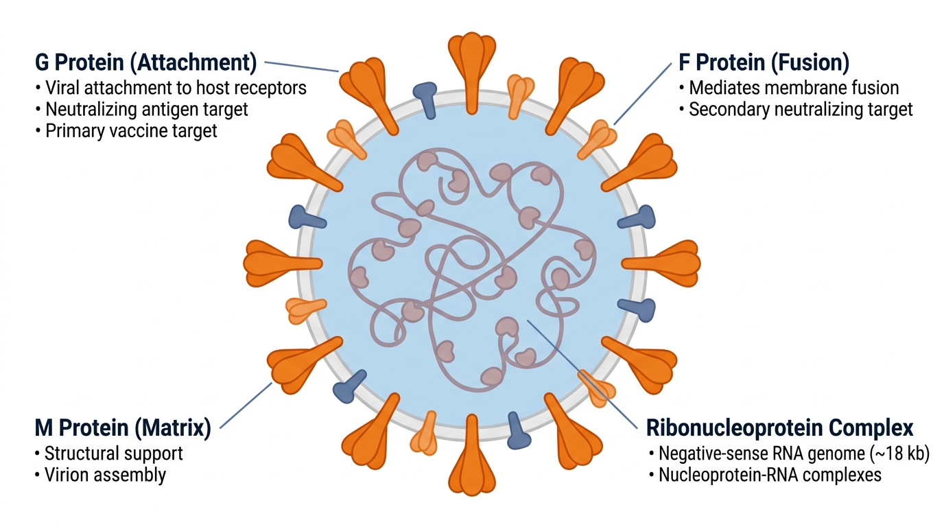 Nipah/Hendra virus structure — G and F glycoproteins, matrix protein