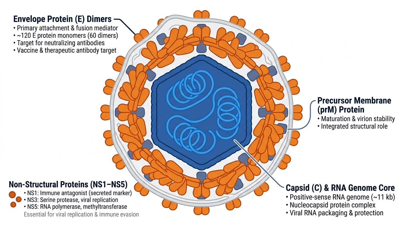 ZIKV virion structure — E protein dimers and NS1 antigen