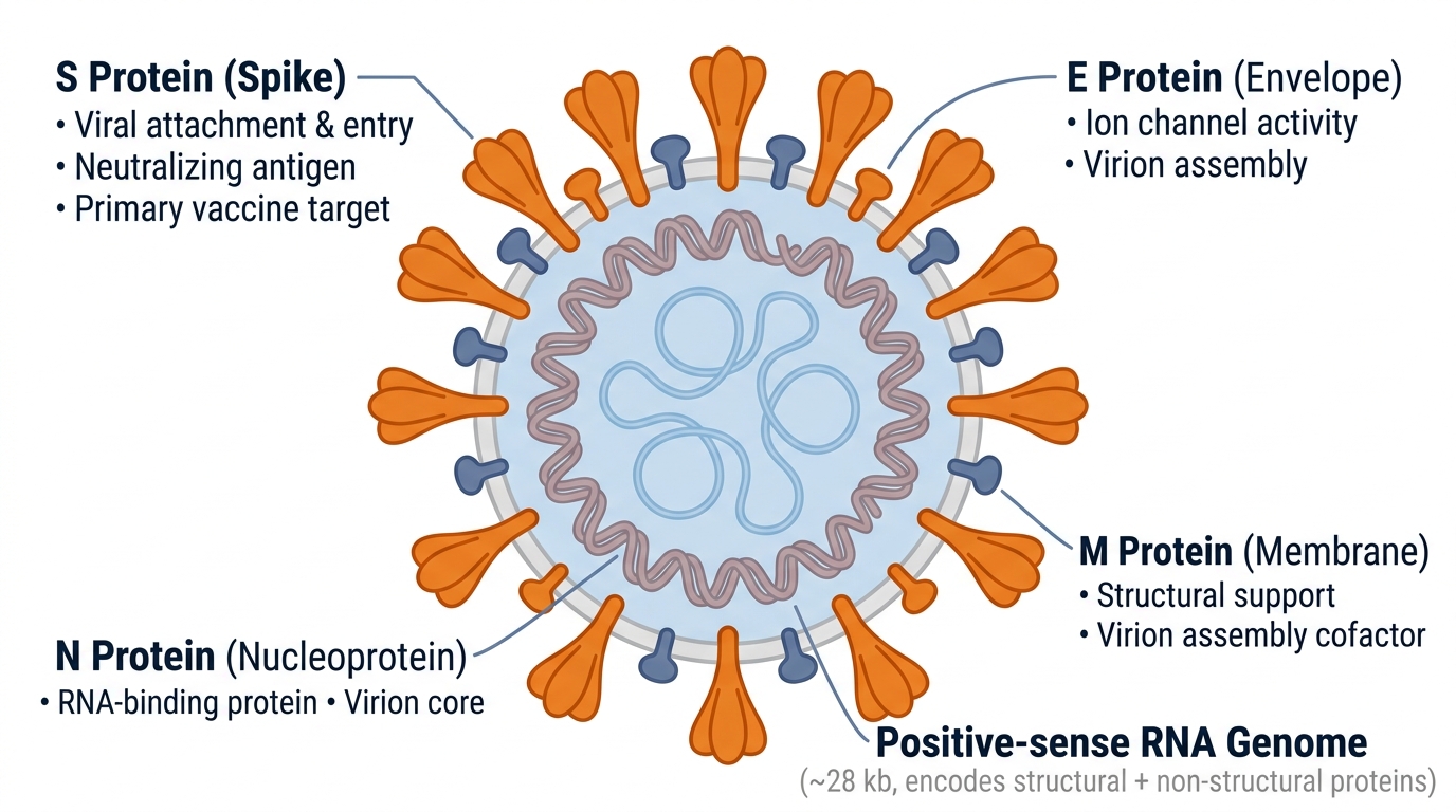 Porcine epidemic diarrhea virus (PEDV) structure — spike protein, envelope, nucleoprotein